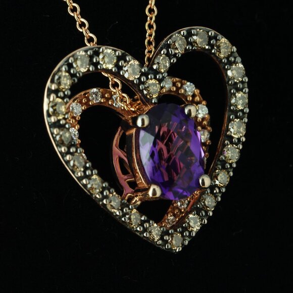 Levian / NEW / Grape Amethyst and Diamond Heart Necklace / 14K Gold - Picture 5 of 7